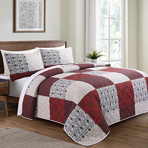 51lpxq2txl.jpg HOMBYS 128x120 Oversized King Bedspread Red&White&Brown HOMBYS Lightweight & Soft Oversized King Quilt Set Red&White&Bro