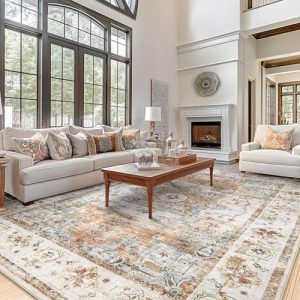 Extra Large Machine Washable Vintage Oriental Soft Rug for Living Room, Bedroom, Dorm, Dining Room, Indoor House, Off
