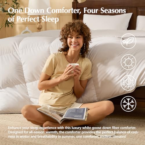 51ltp8jv6l 1.jpg Pacific Coast Goose Feather Down Fiber Comforters Queen Size, Ultra-Soft & Breathable All Season Bedding, 8 Corner & Cen