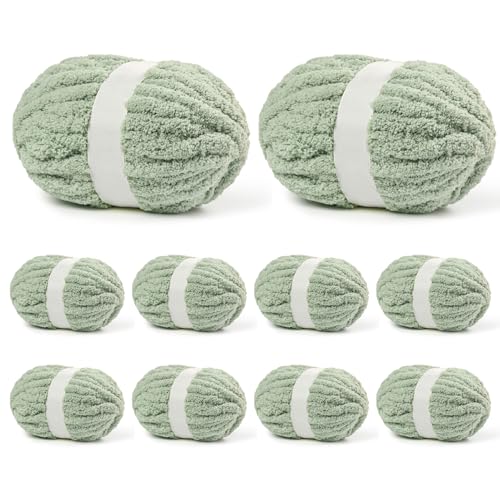 51lufbw7qel 1.jpg Sage Green Jumbo Fuzzy Yarn for Hand Knitting and Crocheting, Soft Chunky Yarns for Blanket Making, 10 Pack 240yds Jumbo
