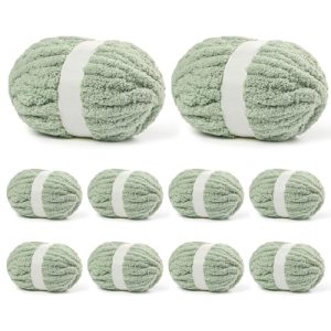 10 Pack Sage Green Jumbo Chunky Yarn for Crochet & Knit, 240yds/70.5oz Soft Fluffy Chenille