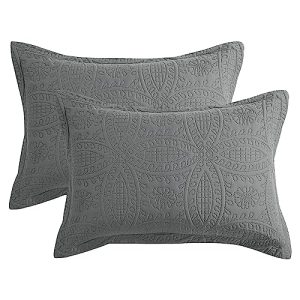 HOMBYS King Size Quilted Pillow Sham Set-Dark Grey Coin Pattern