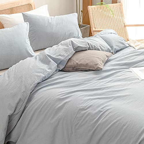 51m9dig60wl.jpg BESTOUCH Cornflower Blue Queen Duvet Cover Set 100% Washed Cotton Super Soft Comfortable Chic Lightweight 3 PCs Home Bed