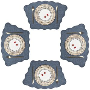 HOMBYS Quilt Round Table Placemats Set of 4 for Kitchen Table-Dark Blue | HOMBYS 100% Cotton Fabric Soft and Thick Tabl