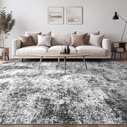 51nekuo0ful 1.jpg Large Soft Neutral Modern Abstract Grey Area Rug for Living Room and Bedroom | Washable 9x12 Rustic Grey Indoor Abst