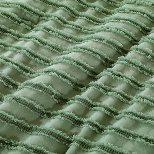 51nllqonzwl 1.jpg HOMBYS Oversized King Boho Comforter Set for King Bed | HOMBYS Sage Green Tufted Jacquard Geometry Bedding with 2 Pi
