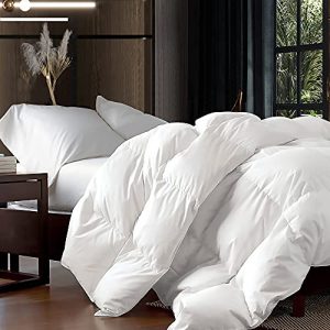 Luxurious Full Size Goose Down Fiber Comforter, 100% Egyptian Cotton, 45 oz. Fill, Baffle Box White Solid