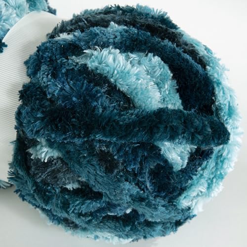 51nxcufxqnl.jpg HOMBYS Thick Soft Velvet Yarn for Knitting and Crocheting, Fluffy Plush Tie Dye Blue Pack of 8, Big Yarn for Chunky B