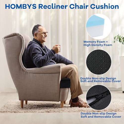51ogf ttyyl.jpg HOMBYS Memory Foam Recliner Seat Cushion for Elderly with Back Support | HOMBYS Non-Slip Chair Pad to Reduce Back & Nec