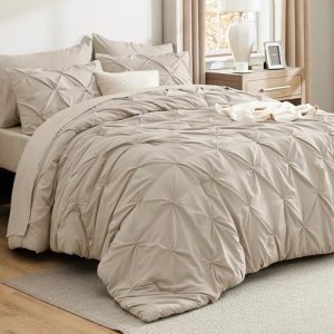 Bedsure Queen GentleSoft Pintuck Bed Set, Pinch Pleat Comforter & Sheets Gift