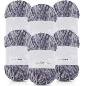 Amylove Light Gray Soft Velvet Yarn, 197 yd, Perfect for Crocheting and Knitting
