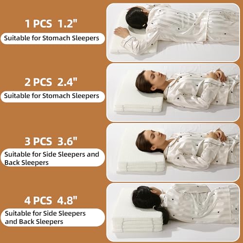 51pcfnle0yl 1.jpg HOMBYS Ultra Thin Memory Foam Pillow for Stomach, Back and Side Sleepers with Adjustable Heights and Removable Cover (4P