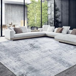 HOMBYS 10x14 ft Modern Abstract Area Rug - Large Non-Slip Boho Carpet for Living Room Bedroom | HOMBYS 10x14 ft Grey