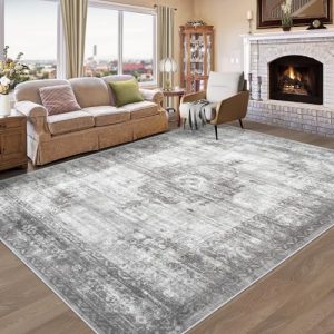 Vintage Living Room Boho Moroccan Area Rug - Soft Non-Slip for Bedroom & Office (Grey, 9'x12') Vintage Living Room Far