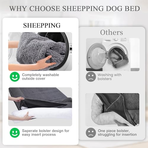 51puadwwojl 1.jpg Sheepping Grey Washable Orthopedic Dog Bed with Waterproof Cover for Crate and Sofa Sheepping Grey Fluffy Dog Bed with N
