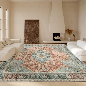 HOMBYS 10x14 Brick Red Vintage Area Rug for Living Room and Bedroom HOMBYS 10x14 Brick Red Boho Floor Carpet for Indoor