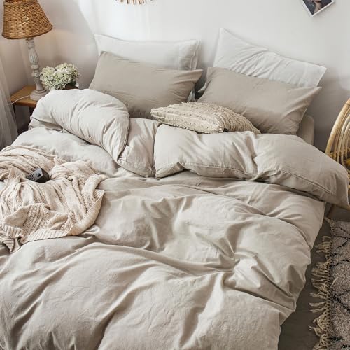 51q061auxgl 1.jpg MooMee Bedding Duvet Cover Set for Queen Bed - Heathered Tannish Linen Grey, 100% Washed Cotton Linen Like Textured Brea