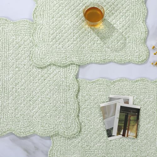51qopyameal.jpg MABOZOO Washable Cotton Quilted Placemats Set for Kitchen & Dining, Rectangular White Green Floral Design, Set of 6