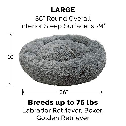 51qjkmfpifl.jpg Furhaven Large 36" Round Calming Donut Bed for Large/Medium Dogs - Gray, Shaggy Plush Long Faux Fur Donut Bed - Refillab