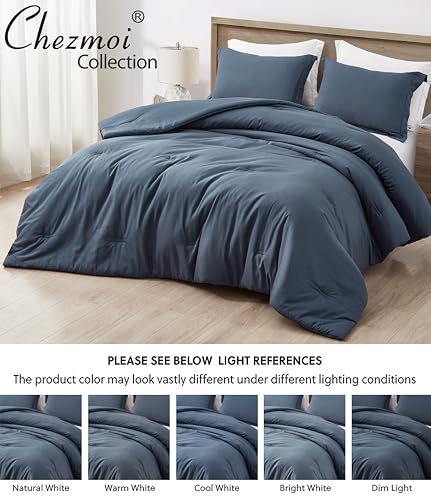 51qrpr32til.jpg Chezmoi Collection Cliff 3-Piece Lightweight Cooling Comforter Set for Hot Sleepers - Steel Blue