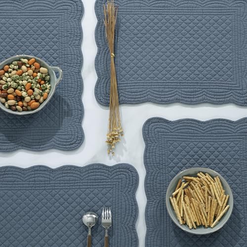 51qxt4rzn3l.jpg HOMBYS Quilted Placemats Set of 6 Blue OEKO-TEX STANDARD 100 13x18 Inches Rectangular Kitchen Table Mat 100% Cotton Wash