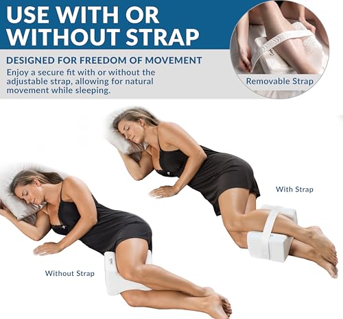 51r4ztamwfl 1.jpg ComfiLife Cooling Knee Pillow for Side Sleepers – Hip Pain Relief for Side Sleepers – Memory Foam Pillow with Strap