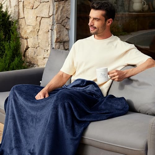 51s9 s0biyl.jpg Exclusivo Mezcla Extra Large Fleece Throw Blanket for Couch and Sofa, Super Soft and Warm 300GSM Blankets, Navy Blue All