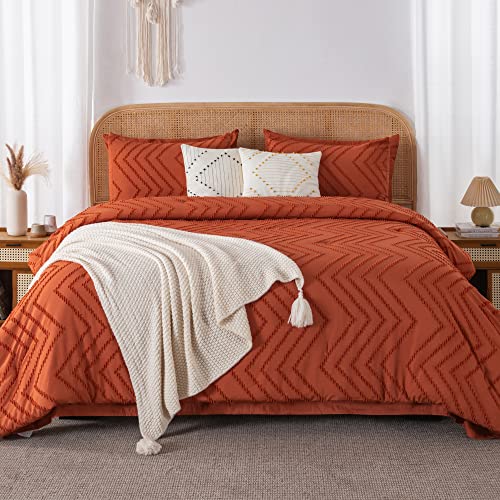 51sciox1oil.jpg Litanika Burnt Orange Oversized King Bed in a Bag Set - 7 Pieces Boho Tufted Comforter, Sheets, Pillowcases & Shams