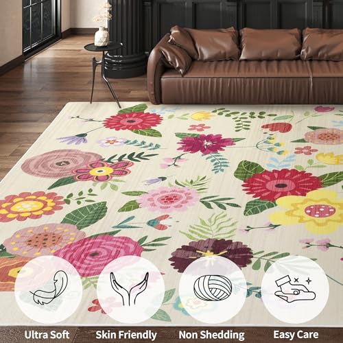51smiswrsl 1.jpg HOMBYS 8x10ft Floral Vintage Area Rug for Living Room and Bedroom