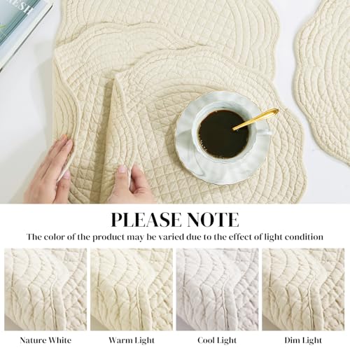 51szb8qvo l.jpg HOMBYS Quilted Placemats Set of 4 Kitchen Table Mats (Flax)OEKO-TEX ROUND Cotton Round Placemats Washable Kitchen Mat Us