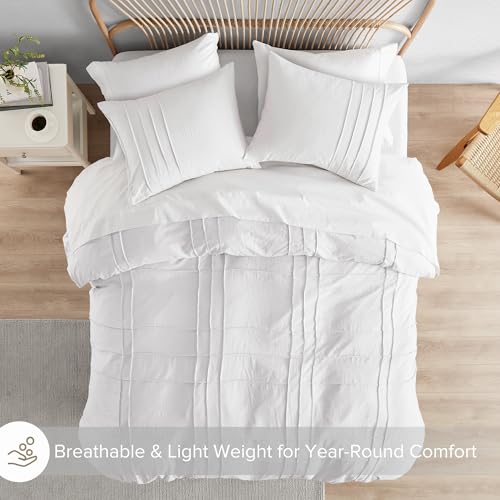 51t0ebvhlhl 1.jpg Comfort Spaces White Queen Size Duvet Cover Set - All Season Lightweight, Extra Softness Pre-Washed Microfiber Queen Bed
