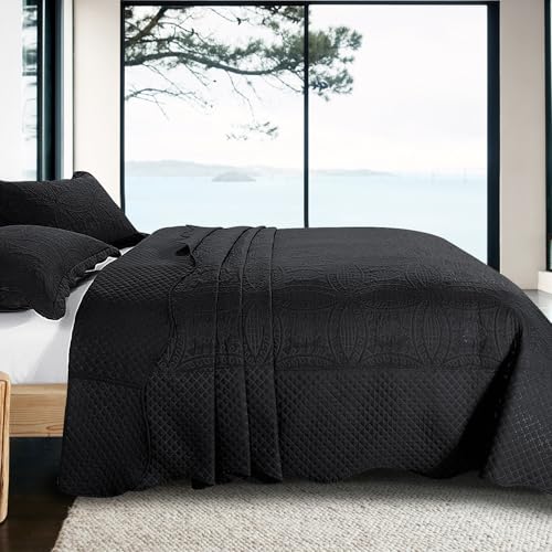 51t55w6sv7l.jpg Oversized King Bedspreads for Extra Wide & Lightweight Protection, Soft & Durable Coverlet Set for All Seasons, 3 PCS Bl