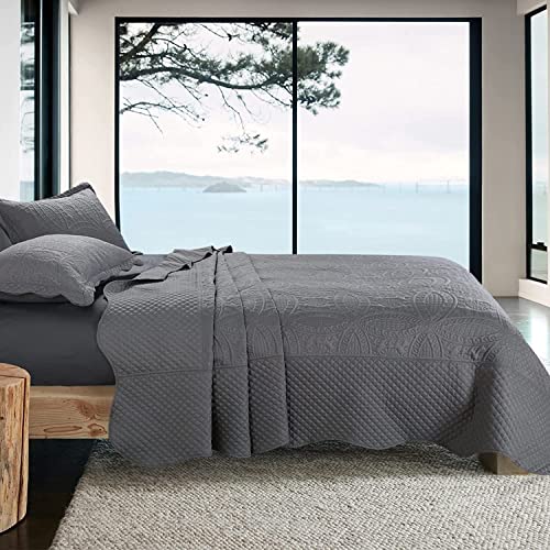51t9cvepgsl 2.jpg HOMBYS Oversized King Bedspreads Soft, Durable & Breathable Coverlet for All Seasons, 122"x138", 3 PCS (Grey) HOMBYS E
