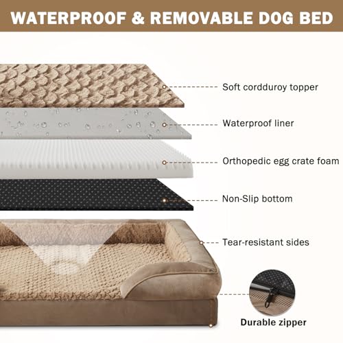 51thmko133l.jpg INVENHO Orthopedic Dog Beds for Large Dogs, XL Washable Sofa with Egg-Crate Foam, Waterproof Lining, and Non-Skid Bot