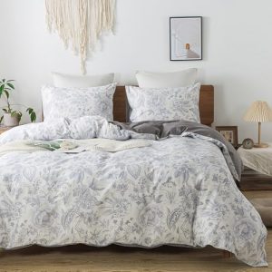 HoneiLife King Duvet Cover Set - Soft & Breathable 100% Cotton Comforter Cover for Herbs, Floral Design, with Zipper Clo