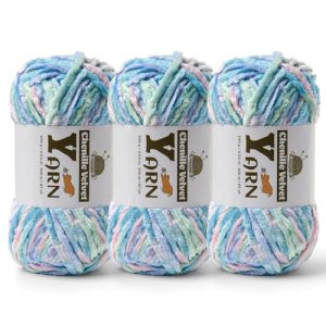 3 Pack Candyfloss Chenille Yarn - Soft & Fluffy for Blankets & Amigurumi