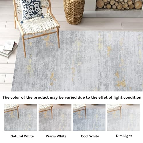 51v7pmxt4cl 1.jpg HOMBYS Modern Area Rug - Living Room & Bedroom, Non-Slip Boho Carpet, Abstract Deco, Machine Washable (Grey, 9x12 ft)