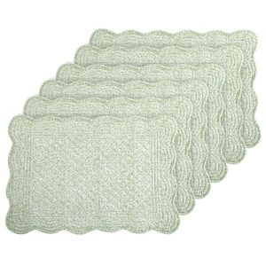 MABOZOO Washable Cotton Quilted Placemats Set for Kitchen & Dining, Rectangular White Green Floral Design, Set of 6