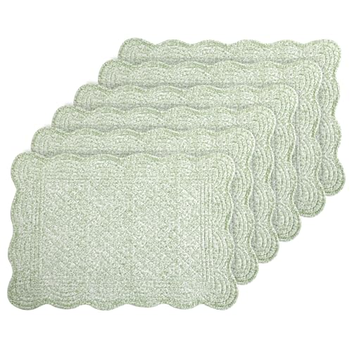 51v7ovyj2gl.jpg MABOZOO Washable Cotton Quilted Placemats Set for Kitchen & Dining, Rectangular White Green Floral Design, Set of 6