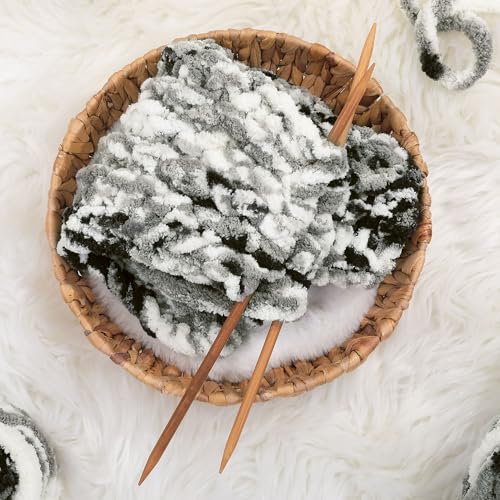 51vjxvxcefl.jpg HOMBYS Super Bulky Plush Big 8 Pack Tie Dye Chunky Chenille Yarn for Arm Knitting (8, Black, Dark Grey, White) | HOM