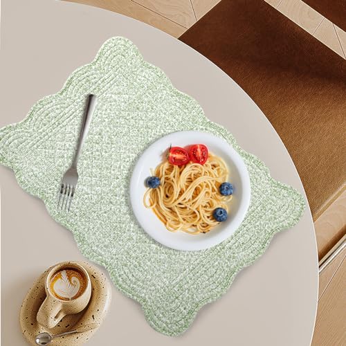 51vzttzlrwl.jpg MABOZOO Washable Cotton Quilted Placemats Set for Kitchen & Dining, Rectangular White Green Floral Design, Set of 6