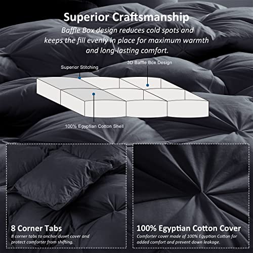 51w3viarrfl.jpg Luxurious All-Season Goose Down Feather Fiber Comforter King Size Duvet Insert, Premium Baffle Box, 100% Egyptian Cotton