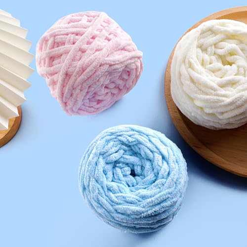 51w6enjnkdl.jpg Chunky Chenille Yarn for Crocheting - Baby Blanket & Home Decor, 74 Yds Milky White
