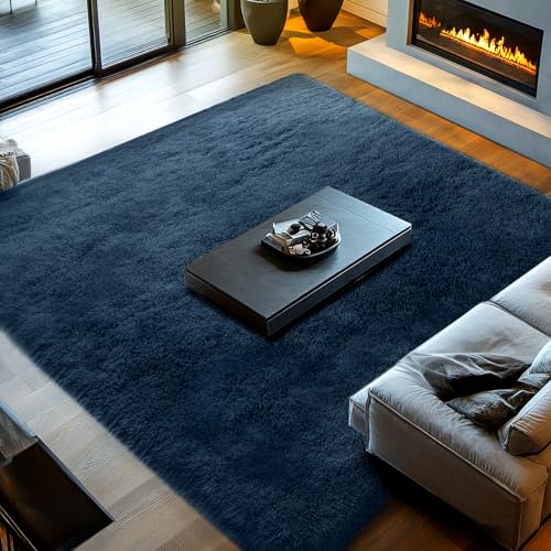 51whyccs6sl 1.jpg Navy Blue Soft Shag Area Rug for Living Room and Bedroom - Large 10x14 Plush Modern Rug