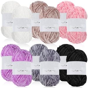 Amylove 12 Skeins Soft Plush Winter Chenille Yarn for Crocheting and Knitting, 197 Yards