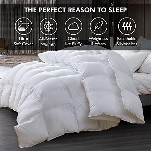 51wztwia9yl 1.jpg Luxurious Queen Size Goose Down Fiber Waterfowl Feather Fiber Comforter Duvet for Restful Sleep, 100% Egyptian Cotton Co