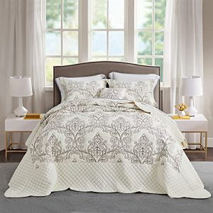 CHIXIN Oversized King/Cal King Bedspread - Lightweight & Beautiful Stitching - Luxury Damask Paisley Pattern - 128x120 I