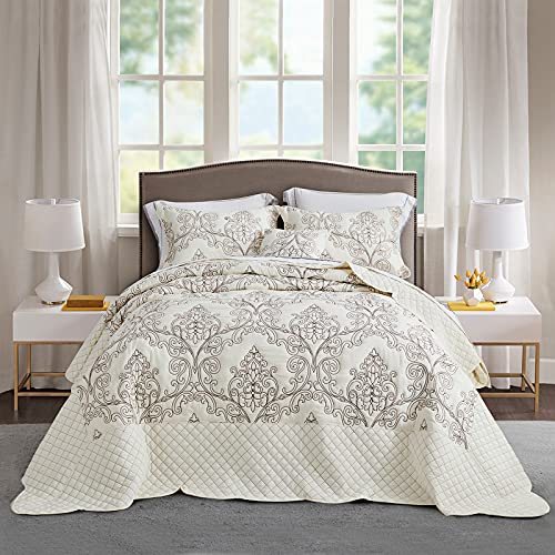 51x6qftn2bs.jpg CHIXIN Oversized King/Cal King Bedspread - Lightweight & Beautiful Stitching - Luxury Damask Paisley Pattern - 128x120 I
