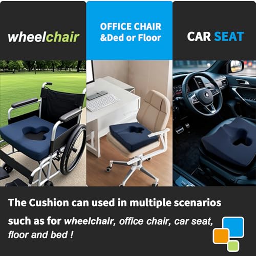 51xmwlg rjl.jpg Gel Wheelchair Seat Cushion for Back and Coccyx Pain Relief (Blue) | Ergonomic Chair Cushion with Anti-Slip Cover for S