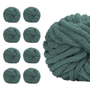 SUNTQ Sage Green Chunky Chenille Yarn for Crocheting and Hand Knitting | Soft Plush Sage Green Chenille Yarn for Bla